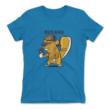 Justin Beaver Womens T-Shirt in Turquoise color